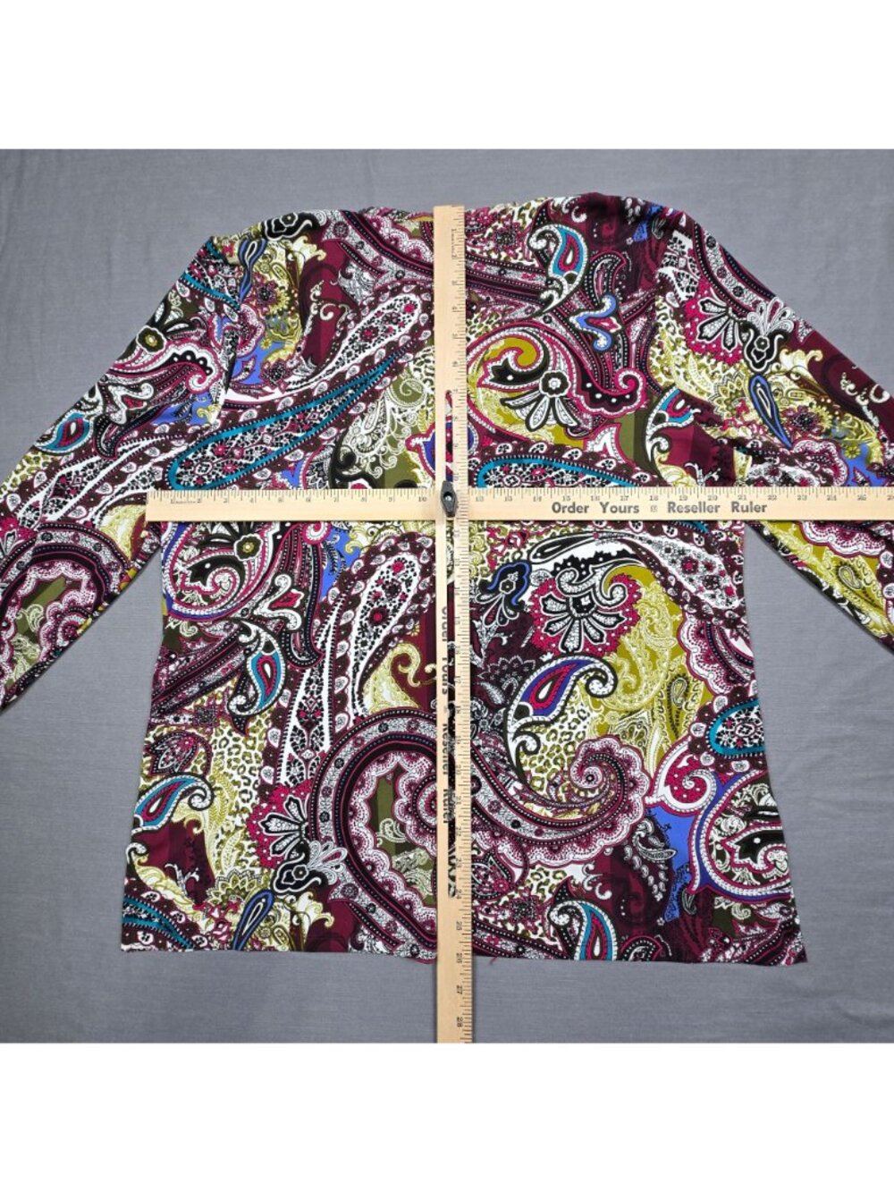 Chicos Size 2 Large Peasant Blouse Paisley Long Sleeve Top Ruffle Front - Picture 4 of 4